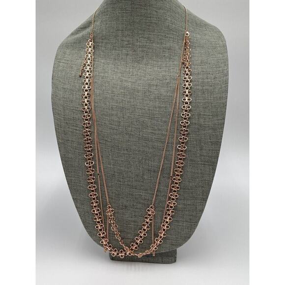 LUV AJ Necklace Rose Gold Tone Asymmetrical Long Two Strands 35”+3” - Picture 3 of 10